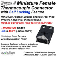 Type J Miniature Female Thermocouple Connector with Self Locking Design