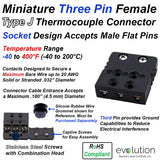 Miniature Thermocouple Connectors, Miniature Three Pin Female, Type J