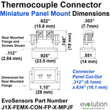 Miniature Panel Mount Thermocouple Connector Type J Dimensions