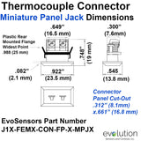 Type J Miniature Panel Jack Thermocouple Connector dimensions