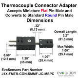 Type J Thermocouple Connector Adapter - Miniature Female to Standard Male Dimensions
