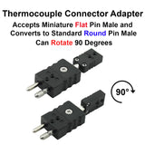 Type J Thermocouple Connector Adapter - Miniature Female to Standard Male 90 Degrees
