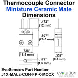 Miniature Male Ceramic Thermocouple Connector Dimensions Type J