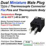Miniature Thermocouple Connectors, Miniature Duplex Male, Type J
