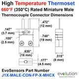 Type J High Temperature Thermoset Miniature Male Thermocouple Connector Dimensions