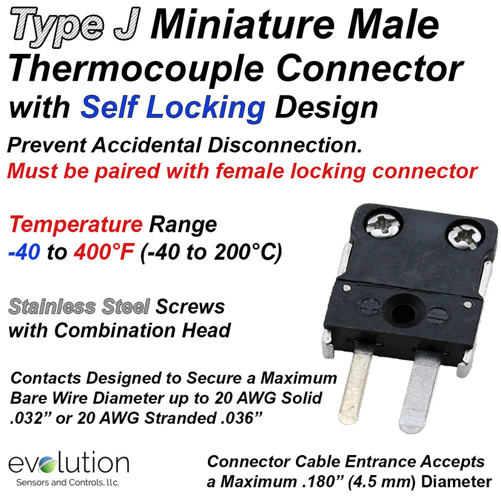 Type J Thermocouple Connector with Miniature Male Self Locking Design