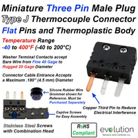 Miniature Thermocouple Connectors, Miniature Three Pin Male, Type J