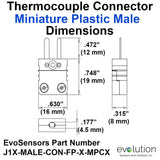 Miniature Thermocouple Connectors, Miniature Male, Type J Dimensions