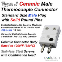 Standard Thermocouple Connectors, Standard Ceramic Male Solid Pins, Type J