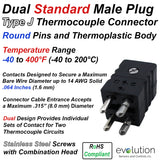 J Type Dual Standard Size Male Thermocouple Connector