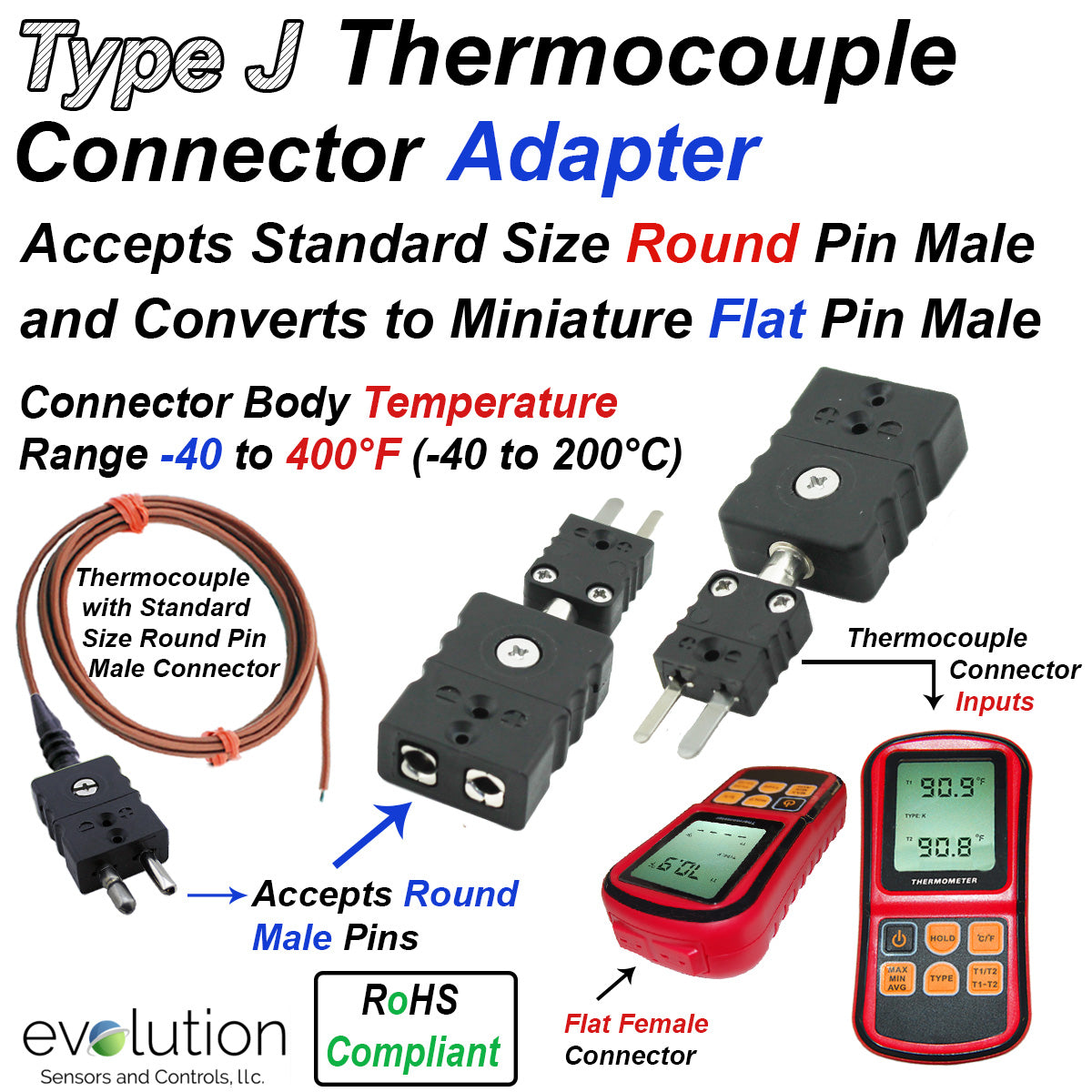 Type J Thermocouple Connector Adapter | Evolution Sensors and Controls