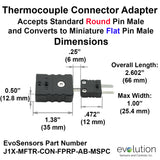 Type J Thermocouple Connector Adapter Dimensions