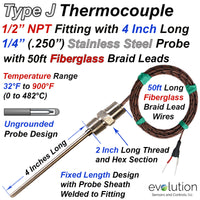 Type J Thermocouple Probe with 1/2