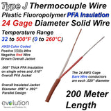 Type J Thermocouple Wire 24 Gage PFA Insulated 200M