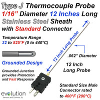 Type J Thermocouple Probe with a Standard Size Connector 1/16