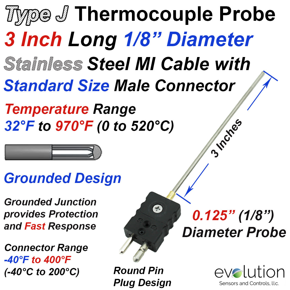 Thermo Electric - Thermocouple Probe: Type J, Flexible Probe