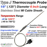 Type J Thermocouple Probe with Transition Fitting to Overbraided Wire
