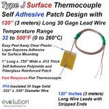 Surface Thermocouple Type J with Surface Mount Adhesive Patch and 120 inches of 30 Gage PFA Insulated Wire with Stripped Leads