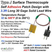 Type J Surface Thermocouple with 40 Inch Leads and Miniature Connector