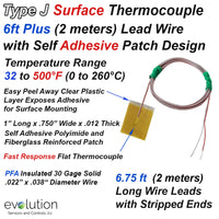 Type J Surface Thermocouple with Adhesive Patch and 80 inch leads