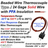 Type J Exposed Wire Thermocouple 24 Gage wire and Miniature Connector
