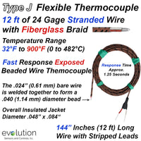 Type J Flexible Thermocouple with Exposed Junction with 12ft Lead Wire