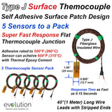 Type J Surface Thermocouple Fast Response 40" Fiberglass Wire with Stripped Leads