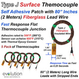 Type J Surface Thermocouple with 80 Inch Long Fiberglass Lead Wire