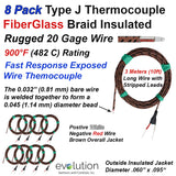 J Type Glass Braid Insulated Thermocouple 20 Gage Wire Lead 8 Pack