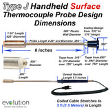 Type J Surface Thermocouple Probe 6 Inches Long Handle Design Dimensions