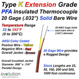 Type K Extension Grade PFA Insulated Thermocouple Wire 20 Gage Solid