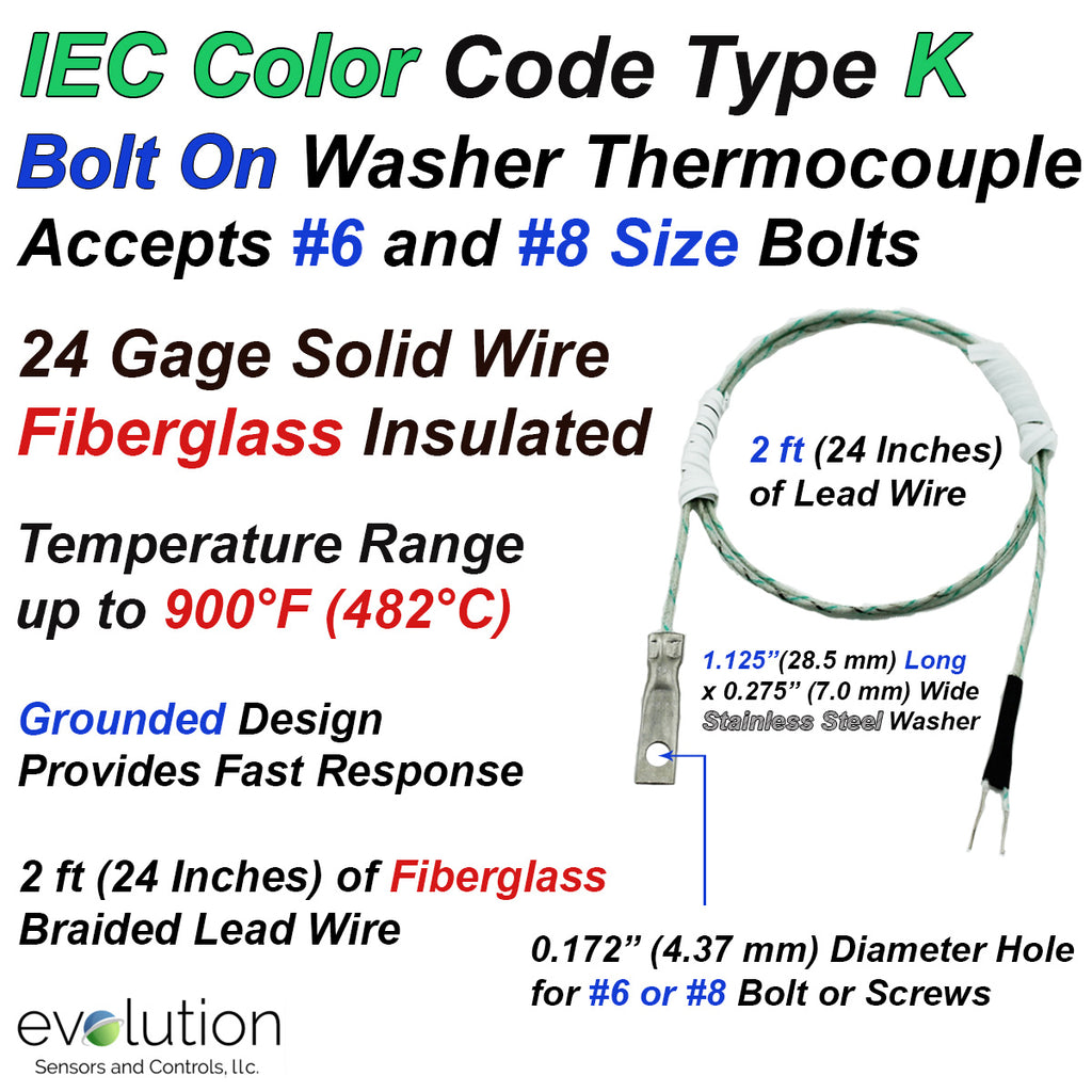 Rtd Iec Color Code Type K Washer Thermocouple IEC Color Code Fiberglass Wire Leads ...