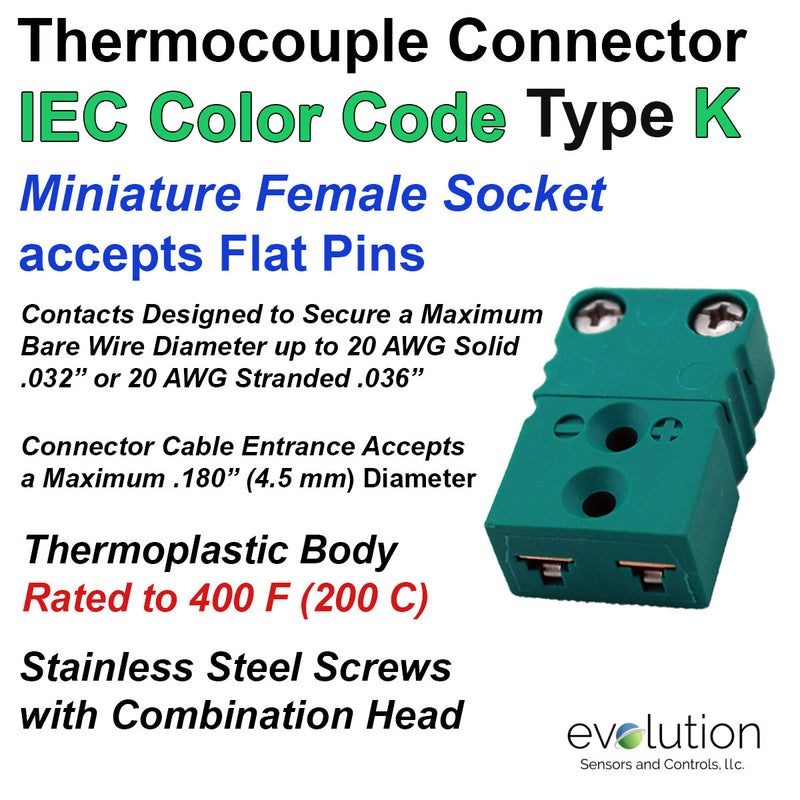 Type K IEC Color Code Miniature Female Thermocouple Connector ...