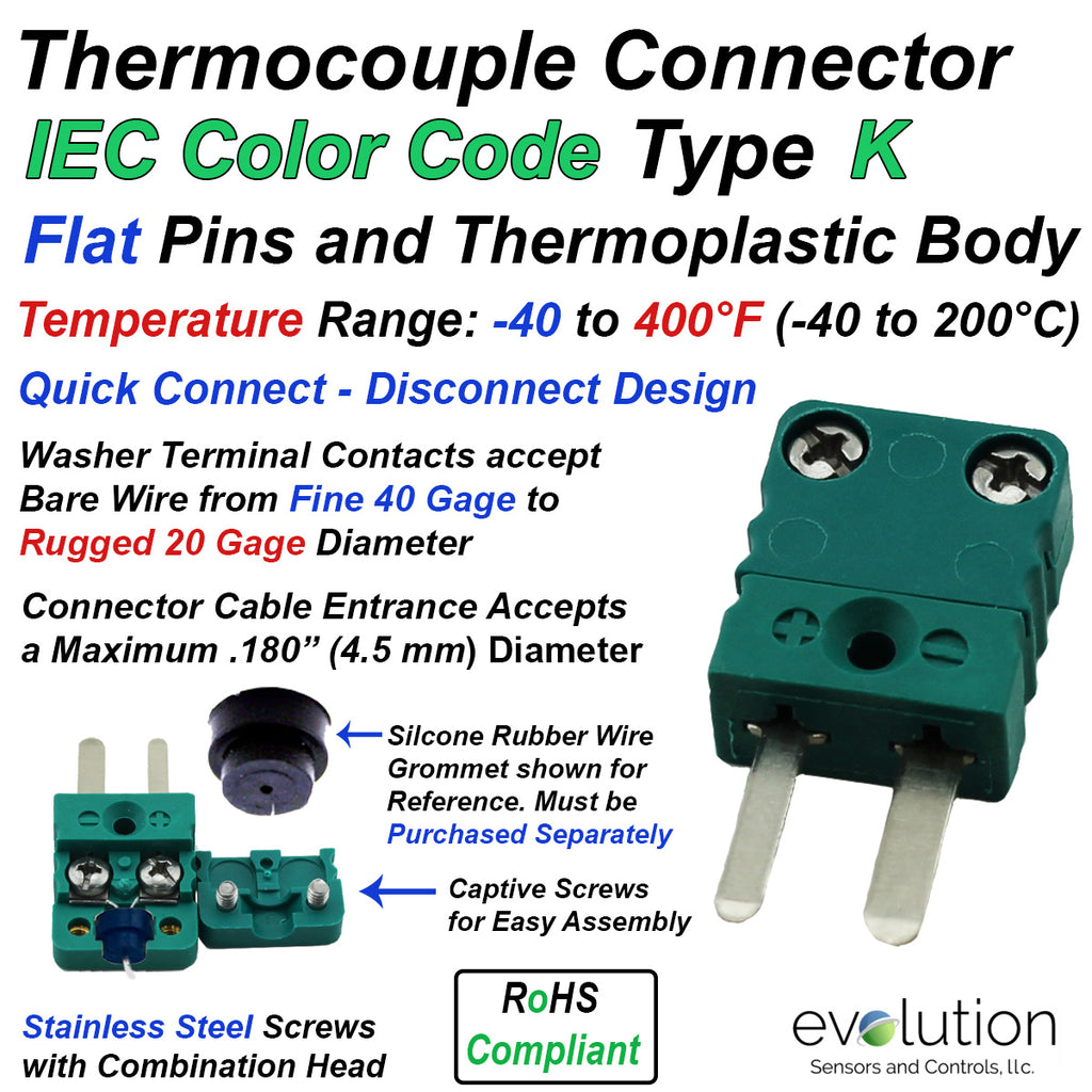 Type K IEC Color Code Miniature Male Thermocouple Connector