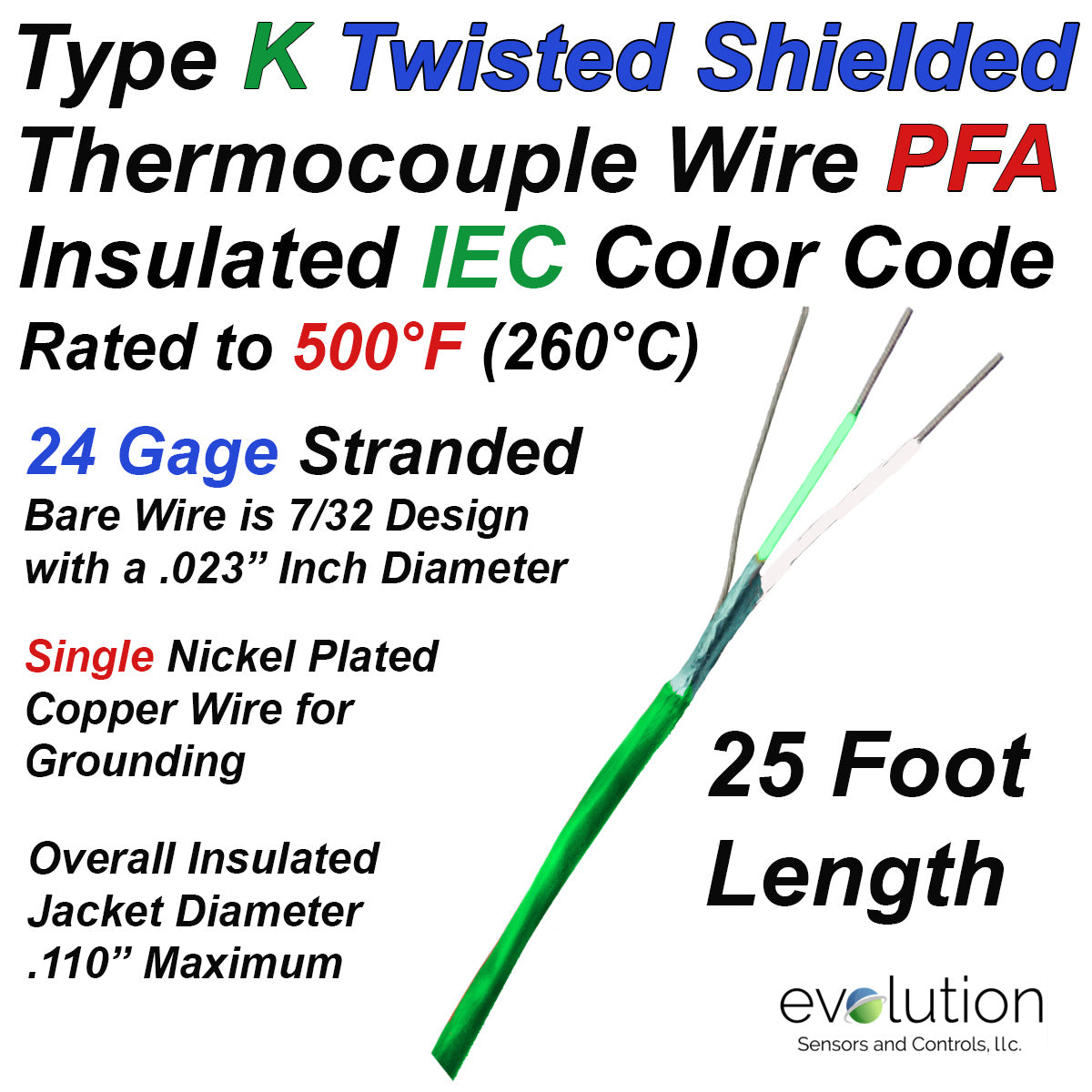 Type K IEC Color Code Thermocouple Wire Twisted Shielded 24S Gage ...
