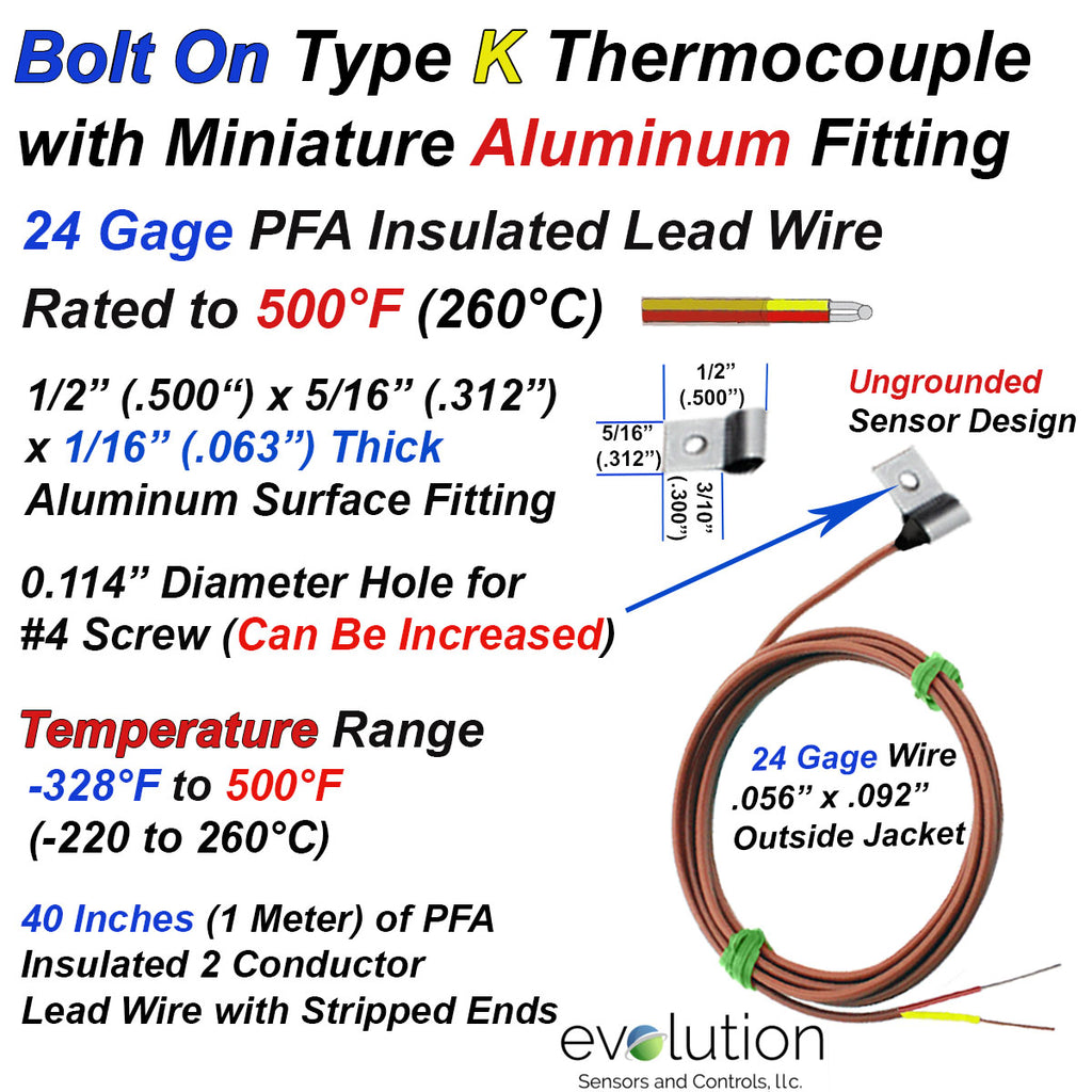 Type K Bolt On Surface Thermocouple with Miniature Aluminum Fitting  