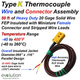 Type K Thermocouple Extension Cable and Connector