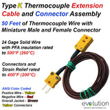 Type K Thermocouple Extension Cable - 50 ft Long