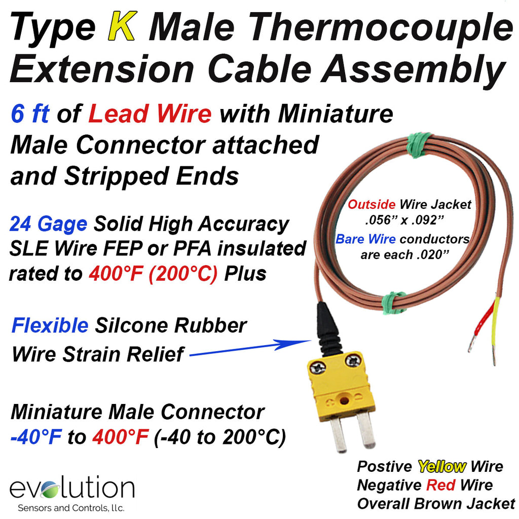Type K Thermocouple Extension Cable with Miniature Male Connector