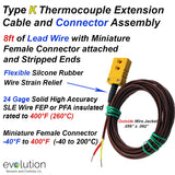 Type K Thermocouple Extension Cable - FEP Lead Wire with Stripped Ends and Miniature Female Connector