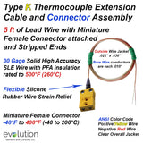 Type K Fine Diameter Thermocouple Extension Cable with Mini Connector