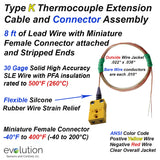 Type K Fine Diameter Thermocouple Extension Cable with 8ft PFA Leads