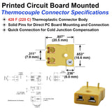 Type K Circuit Board Thermocouple Connector with Compact Body Design Specifications