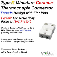 Type K Miniature Female Ceramic Thermocouple Connector