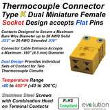 Miniature Thermocouple Connectors, Miniature Duplex Female, Type K