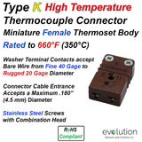 Type K High Temperature Miniature Female Thermocouple Connector