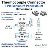 Type K Miniature Panel Mount Thermocouple Connector 3 Pin Design Dimensions