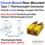 Type K Miniature Circuit Board Thermocouple Connector Rear Mount Design
