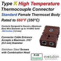 Standard Thermocouple Connectors, Standard High Temperature Female, Type K