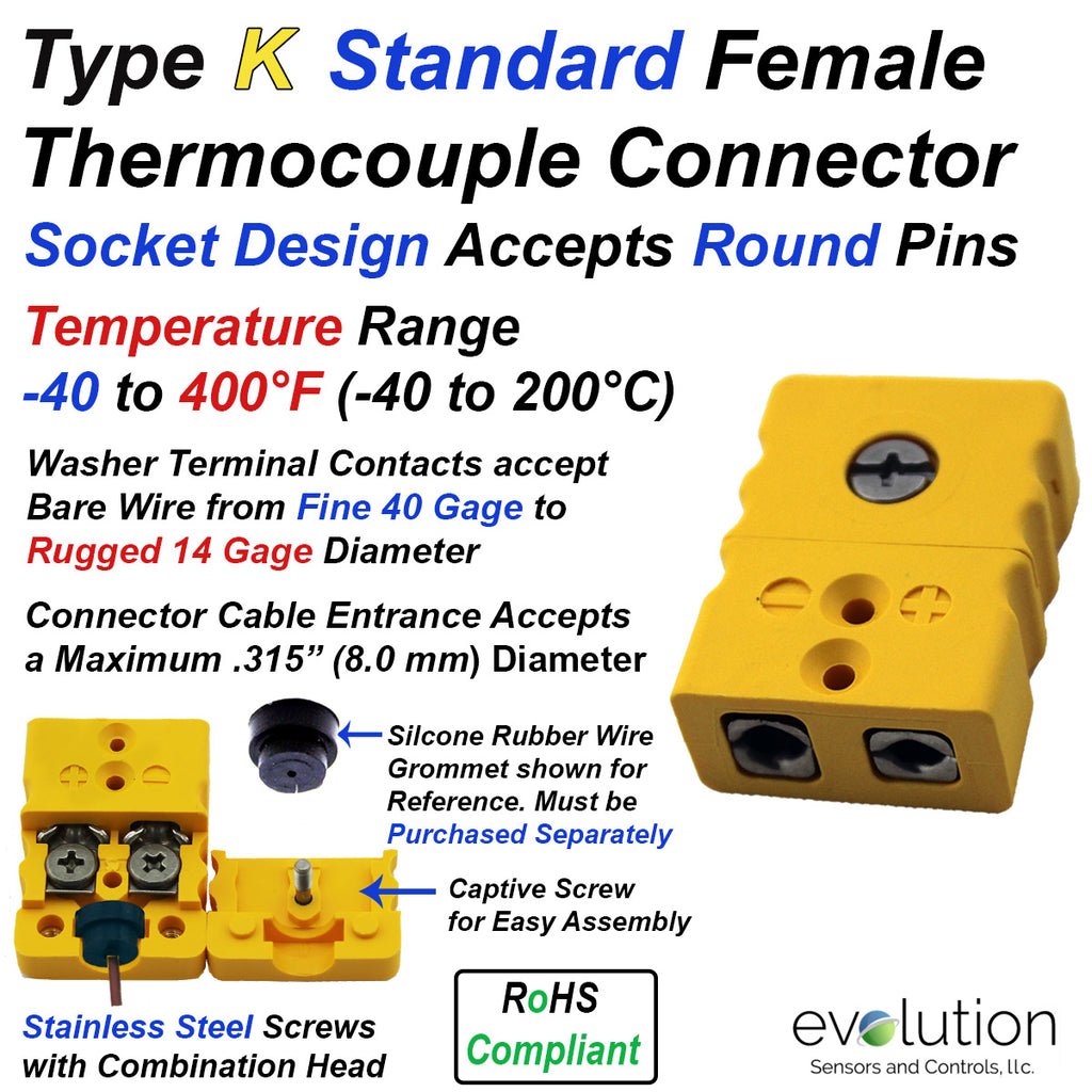 Type K Standard Size Female Thermocouple Connector